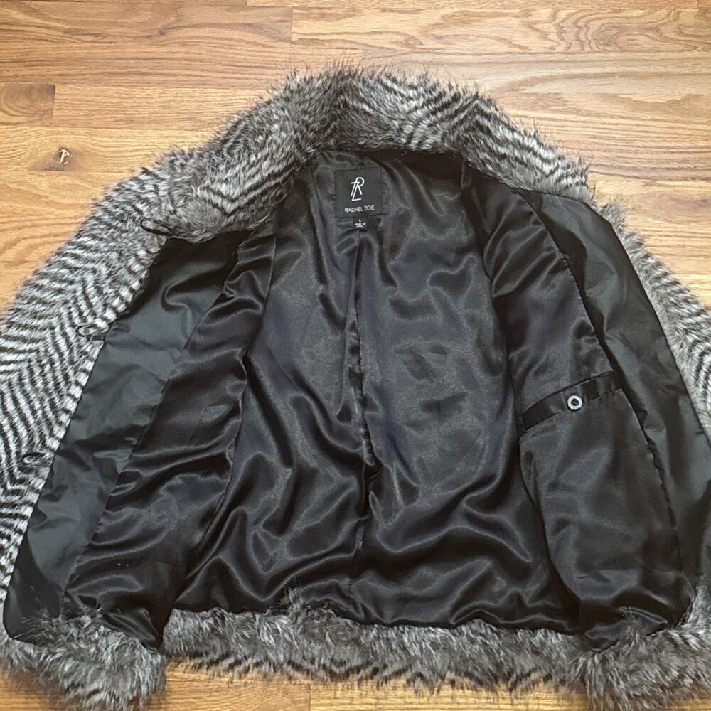 RACHEL ZOE Size Large Zebra Faux Fur Toggle Close Coat Jacket - Picture 10 of 11